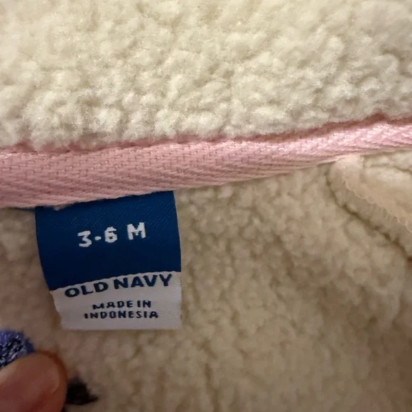 Old Navy Cream Sherpa Jacket with Blue Embroidery - Picture 3 of 4